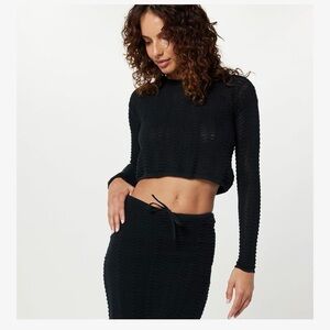 The Drop Crochet Elegant Black Midi Skirt